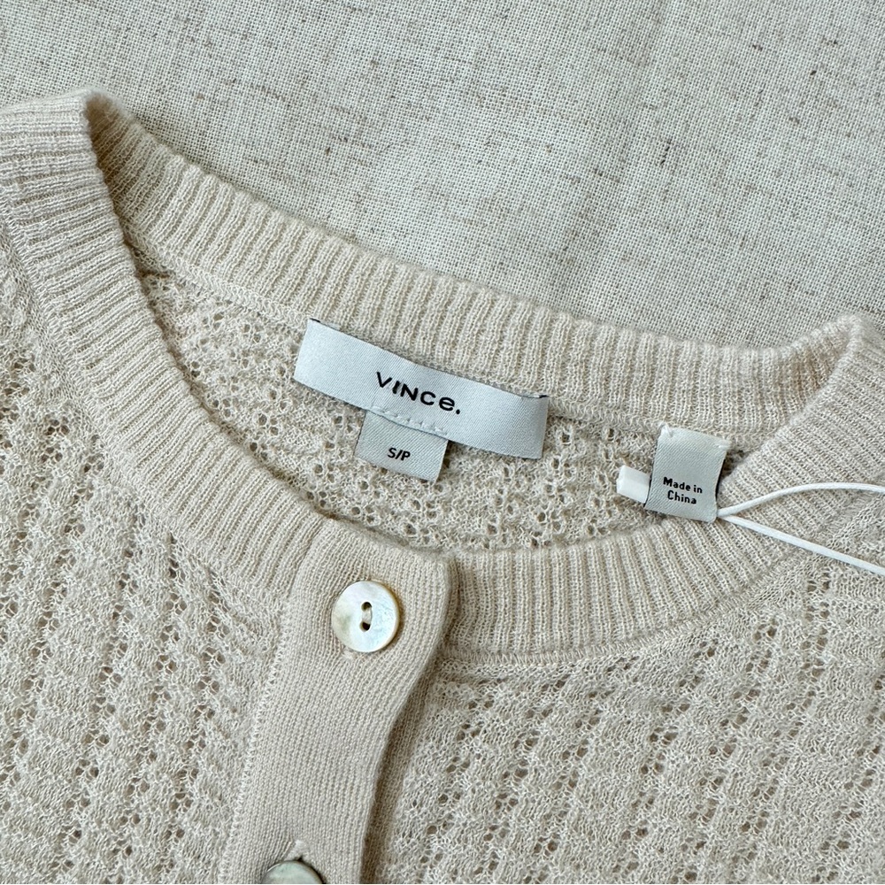 NWT Vince Off-White Waffle-Knit Cashmere-Silk Henley Sweater | Size S - Picture 5 of 16